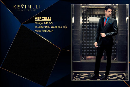 E418/3 Vercelli CVM - Vải Suit 95% Wool - Đen Trơn